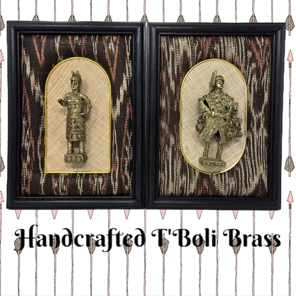 Handcrafted T'Boli Brass Statues Antique Mindanao Tribal Cloth Attached Frame - Picture 1 of 16